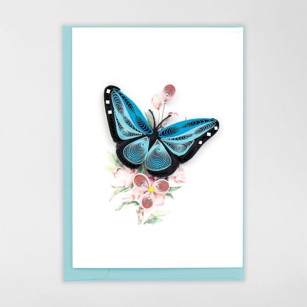 Blue Butterfly & Pink Flowers